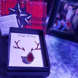 Avon Red Teardrop Ring with Silver Accents